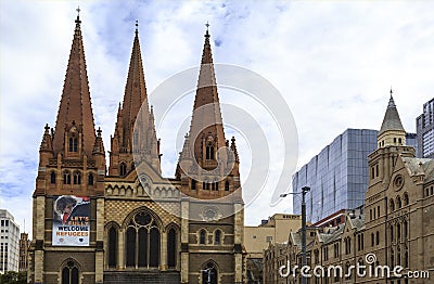 Melbourne â€“ the Three Towers of St Paul Cathedral Editorial Stock Photo